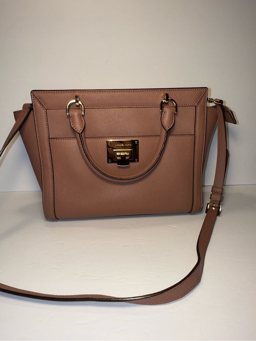 Michael Kors Tina Blossom Satchel Crossbody Bag Purse Saffiano Leather Large
